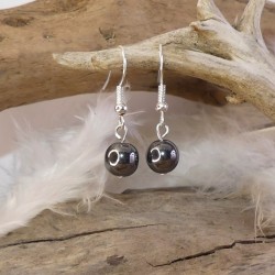 Boucles hématite perle ronde 8 mm