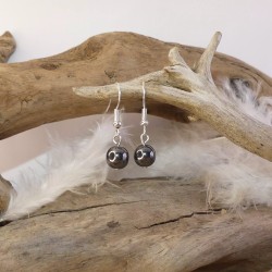 Boucles hématite perle ronde 8 mm