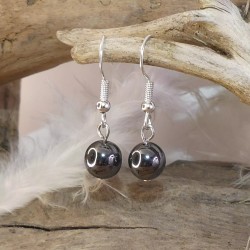 Boucles hématite perle ronde 8 mm