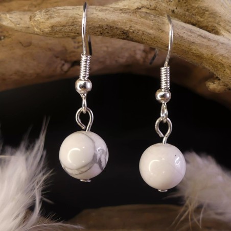 Boucles d'oreilles Howlite - Perles ronde 8mm