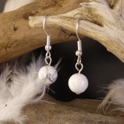 Boucles d'oreilles Howlite - Perles ronde 8mm