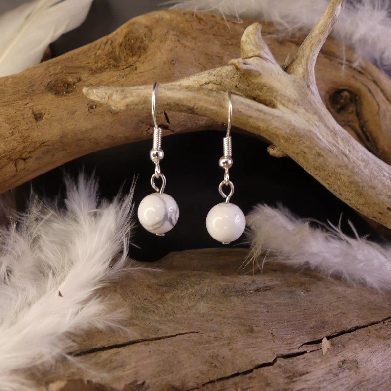 Boucles d'oreilles Howlite - Perles ronde 8mm