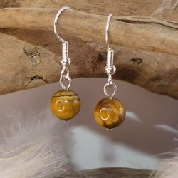 Boucles d'oreilles Oeil de tigre - perle 8 mm